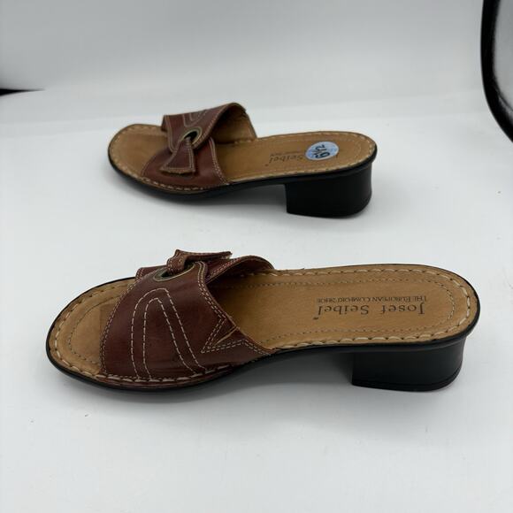 Josef Seibel Slide Sandals Womens Size EU 37 US 6.5 Brown Block Heel‎ - Picture 7 of 8